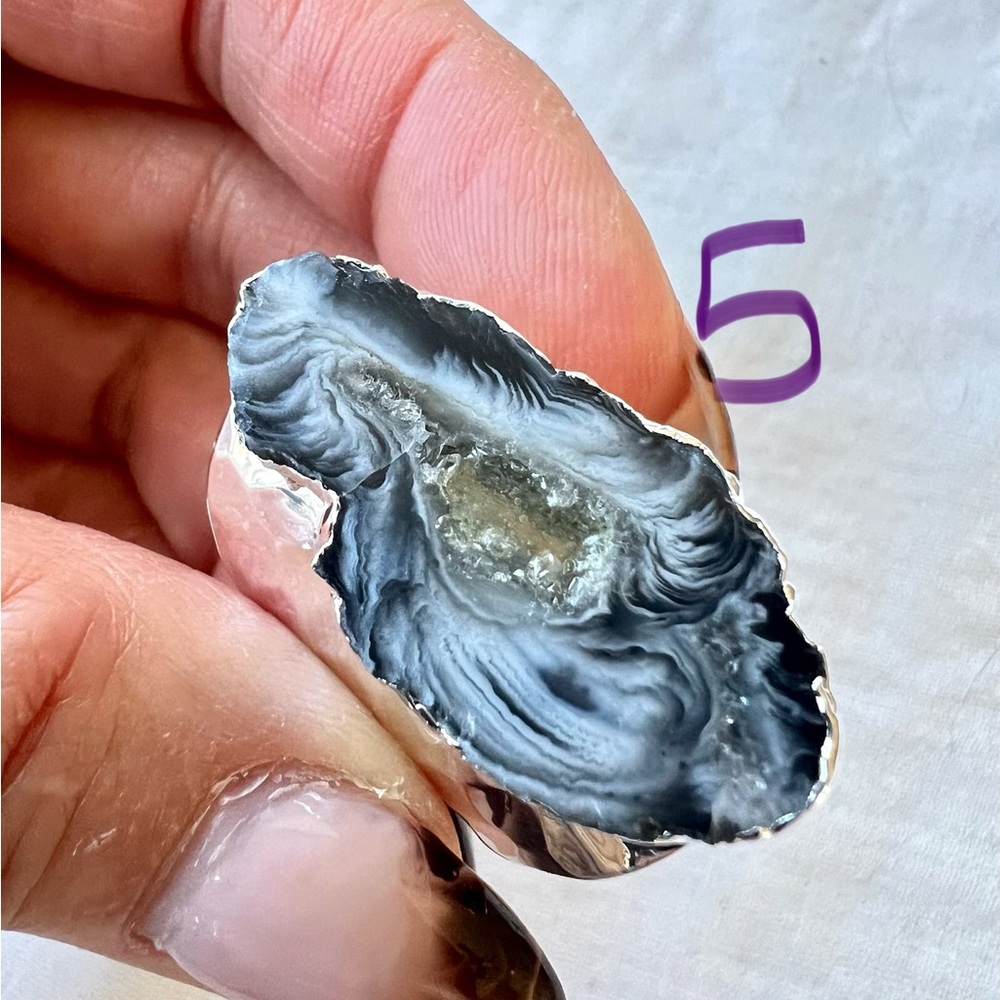 925 Micro Quartz Crystals in Geode Agate Ring 6 7 8 - Picture 9 of 16